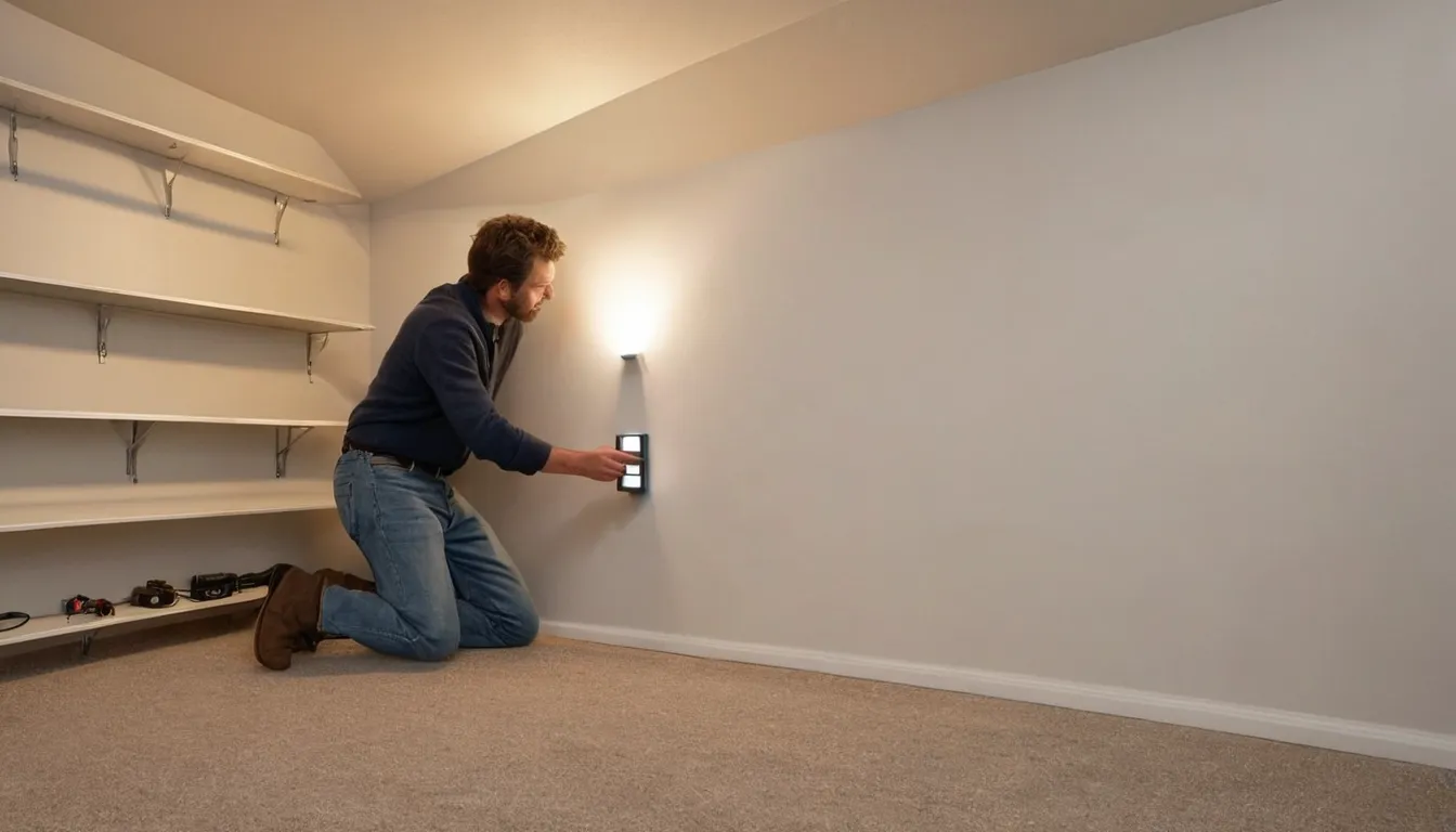 A homeowner checking a basement wall for early pest signs